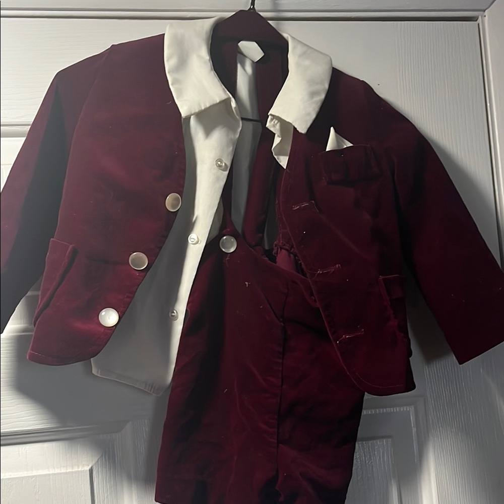 Burgundy Velvet Kids Jacket & Coat Set